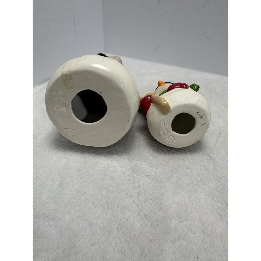 Ceramic Snowman Christmas Figurine Smiling Face‎ 1983 Vintage With Mini Snowman